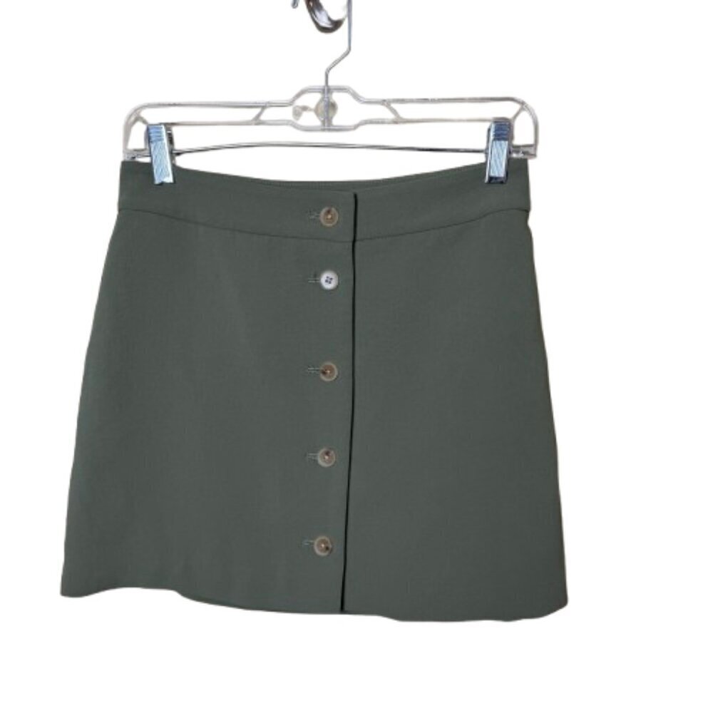 ARITZIA Wilfred Button Front Lined Mini Skirt Size 4 Light Olive Green